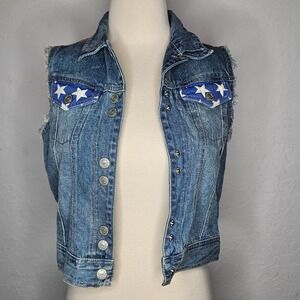 Lei Denim Sleeveless Vest Stars Stripes Americana Western Festival Y2K S